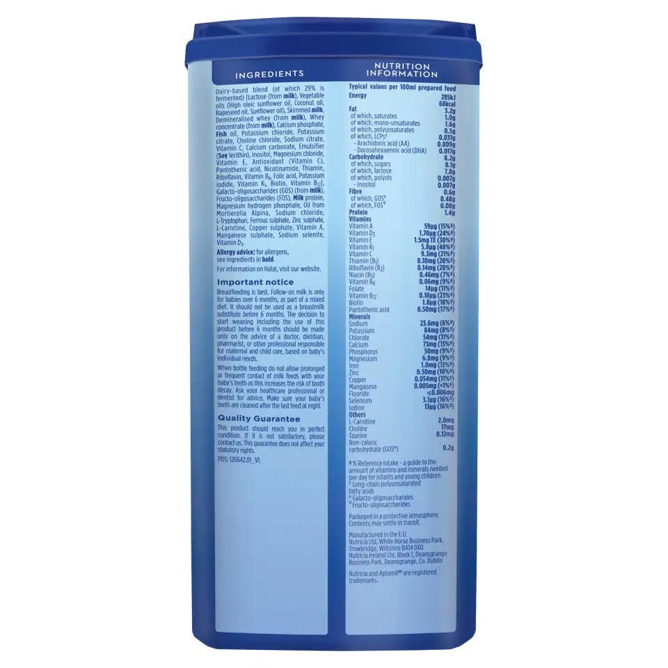 Aptamil Stage 2 Follow On Milk Formula 800g ingredient